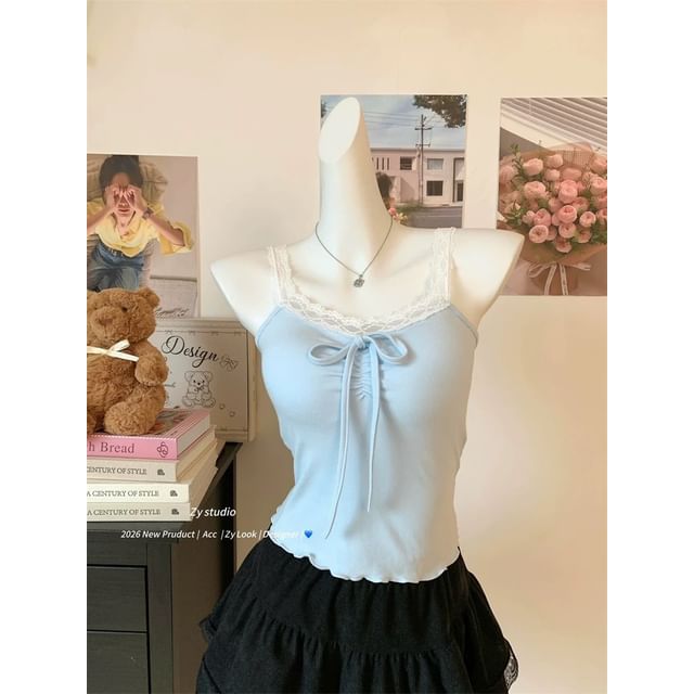 V-Neck Lace Camisole with Ruffle Trim