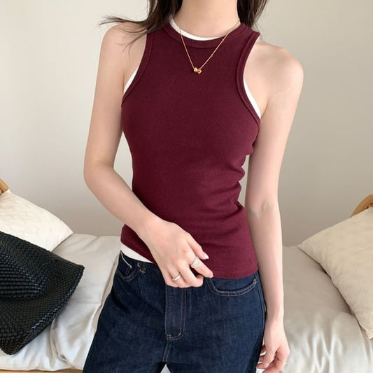 Crew Neck Sleeveless Tank Top