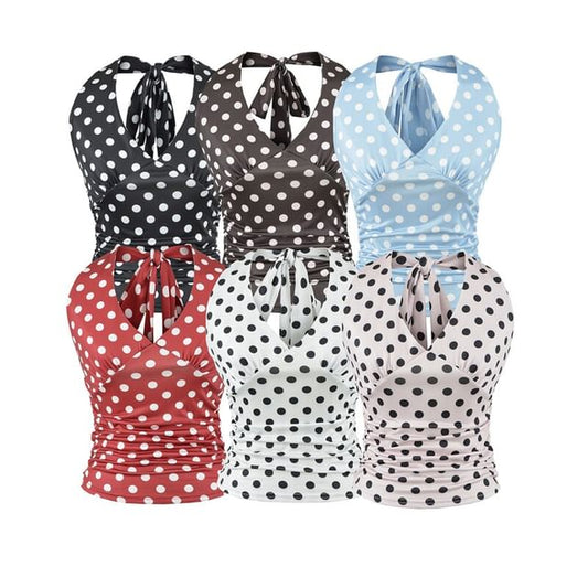 Polka Dot Halter Neck Crop Top