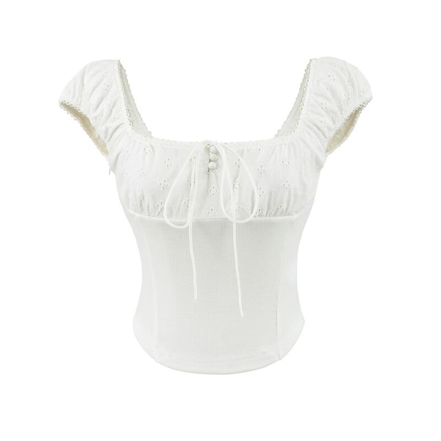 Square Neck Cap Sleeve Crop Top