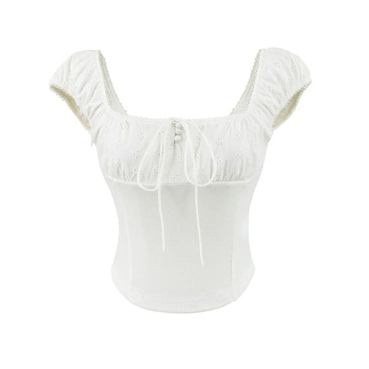 Square Neck Cap Sleeve Crop Top