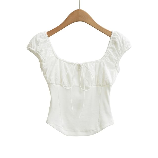 Square Neck Cap Sleeve Crop Top