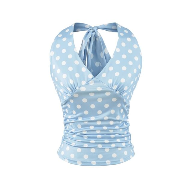 Polka Dot Halter Neck Crop Top