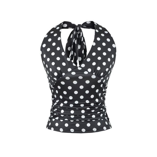Polka Dot Halter Neck Crop Top