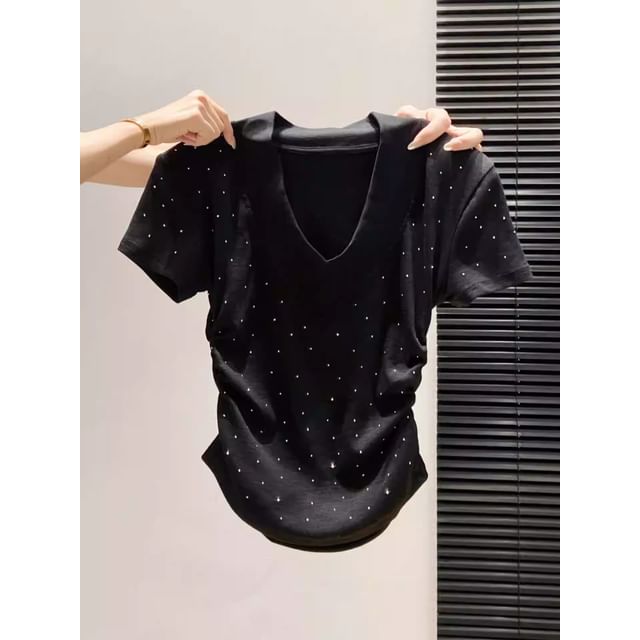 V-Neck Short Sleeve Crop Tee