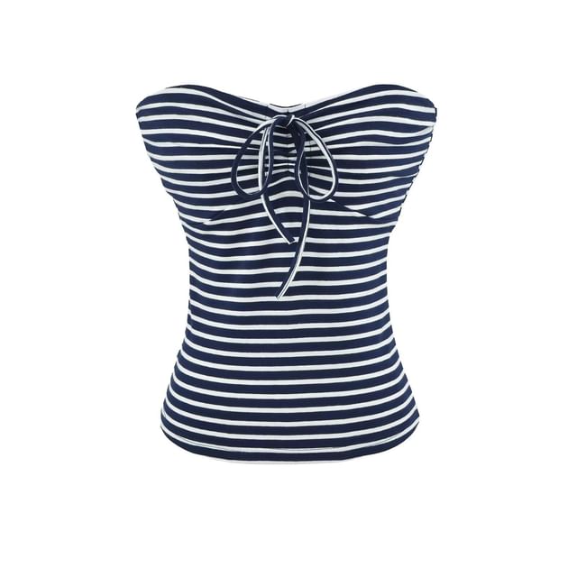 Striped Bow Detail Strapless Tube Top