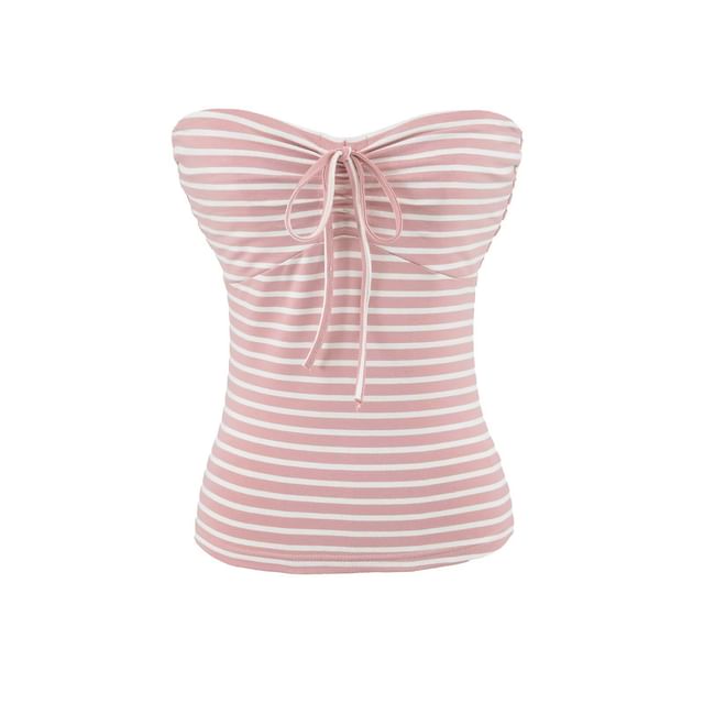 Striped Bow Detail Strapless Tube Top