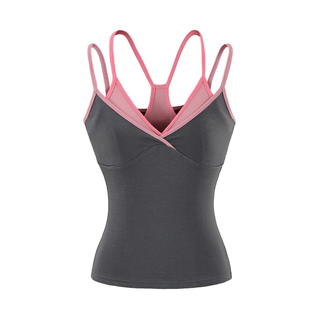 Mock Two-Piece Contrast Trim V-Neck Camisole
