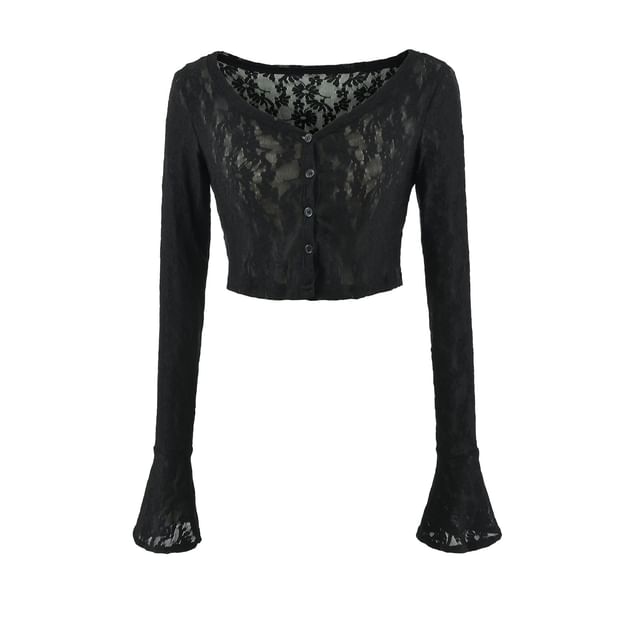 Lace Camisole & Bell-Sleeved Crop Cardigan Set