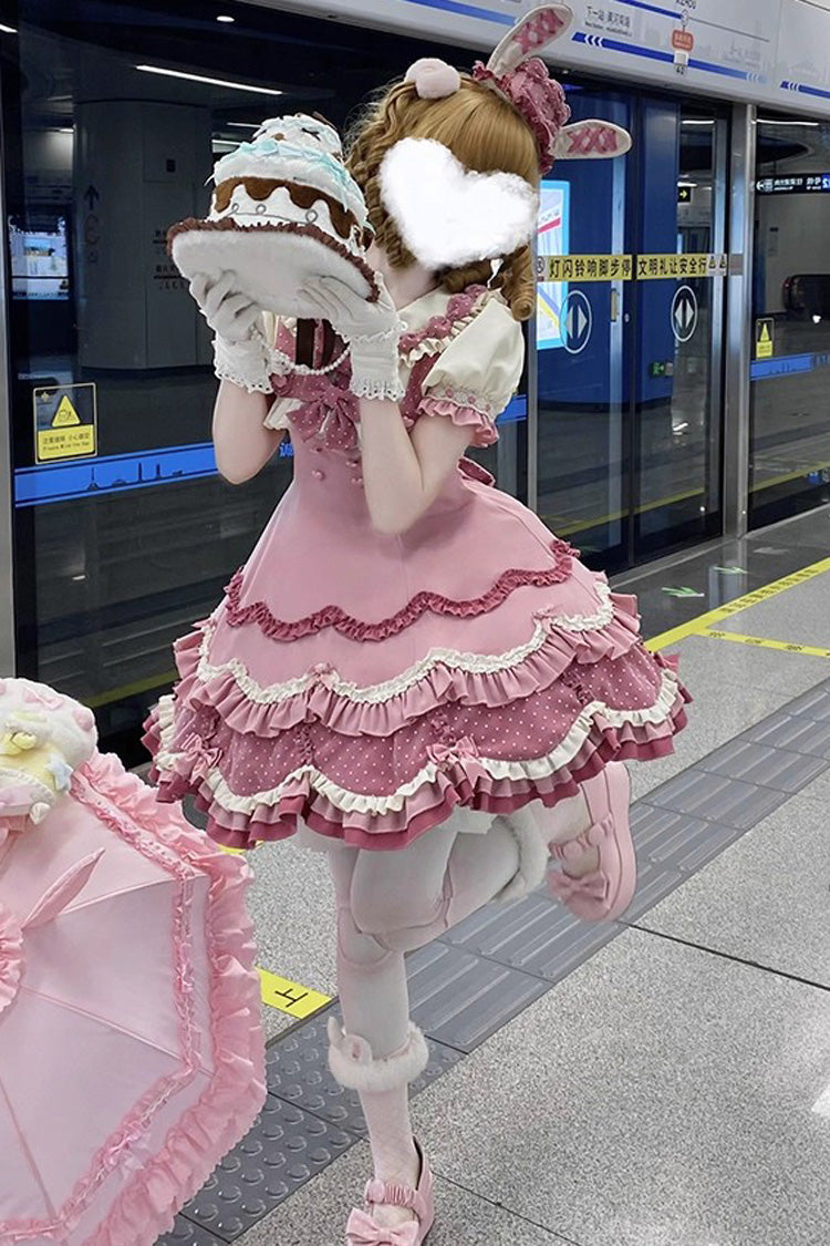 Bunny Parfait Short-Sleeve Multi-Layer Ruffle Bow Lolita Dress