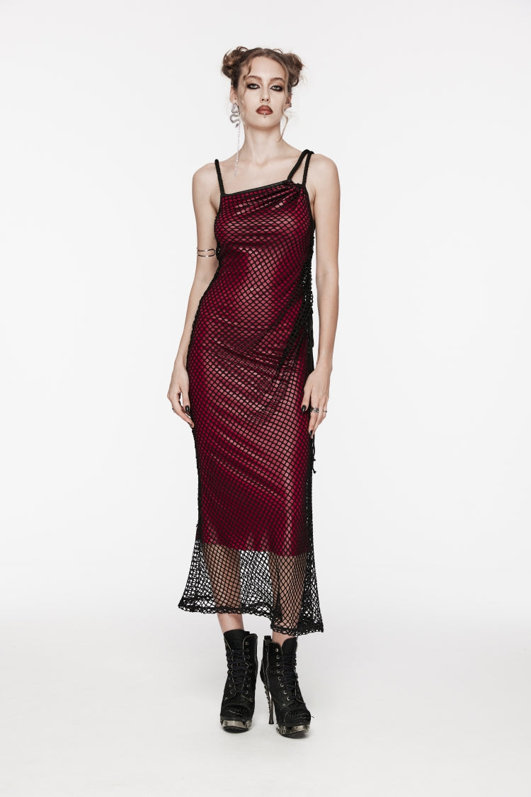 Crimson Gothic JSK Dress with Mesh Panels and Eyelet Accents