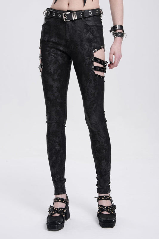Midnight Cutout Buckle Trousers for Women - Gothic Edge