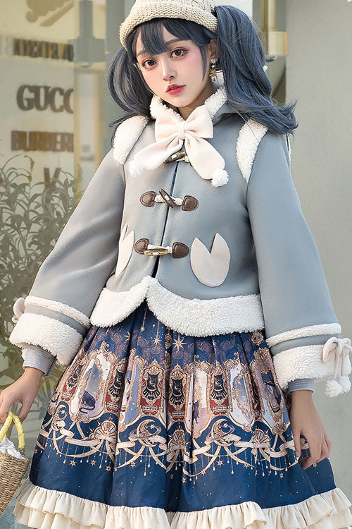 Sweet Lolita Cape Coat with Autumn Winter Double Collar, Bowknot, Single Breasted