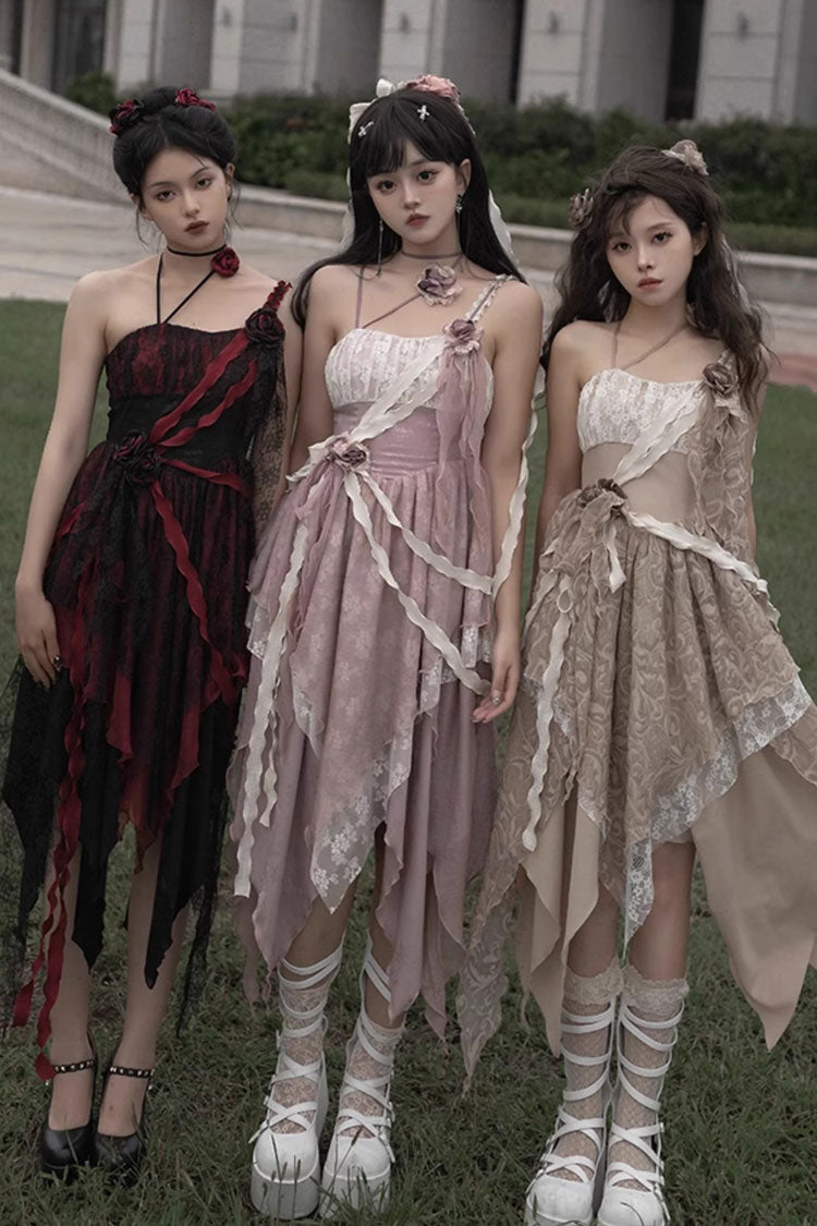 Wabi Sabi Stitched Irregular Asymmetric Gothic Lolita JSK Dress in 3 Colors