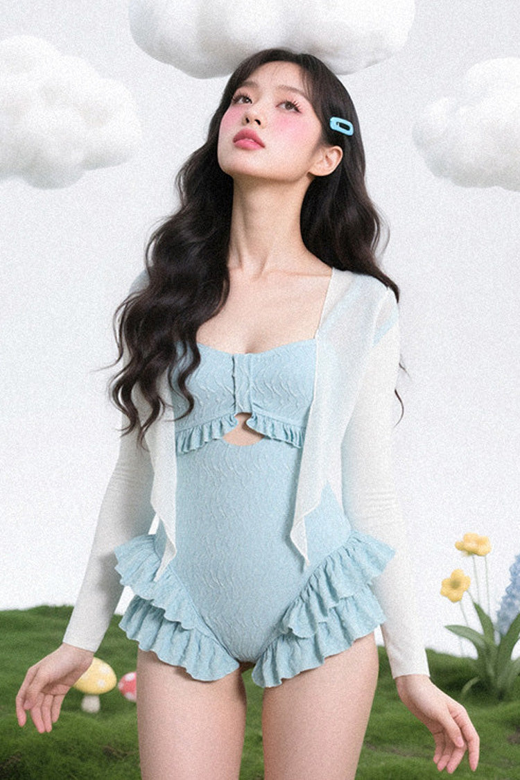 Azure Square Neck Strapless Ruffled Sweet Lolita One-Piece Swimsuit