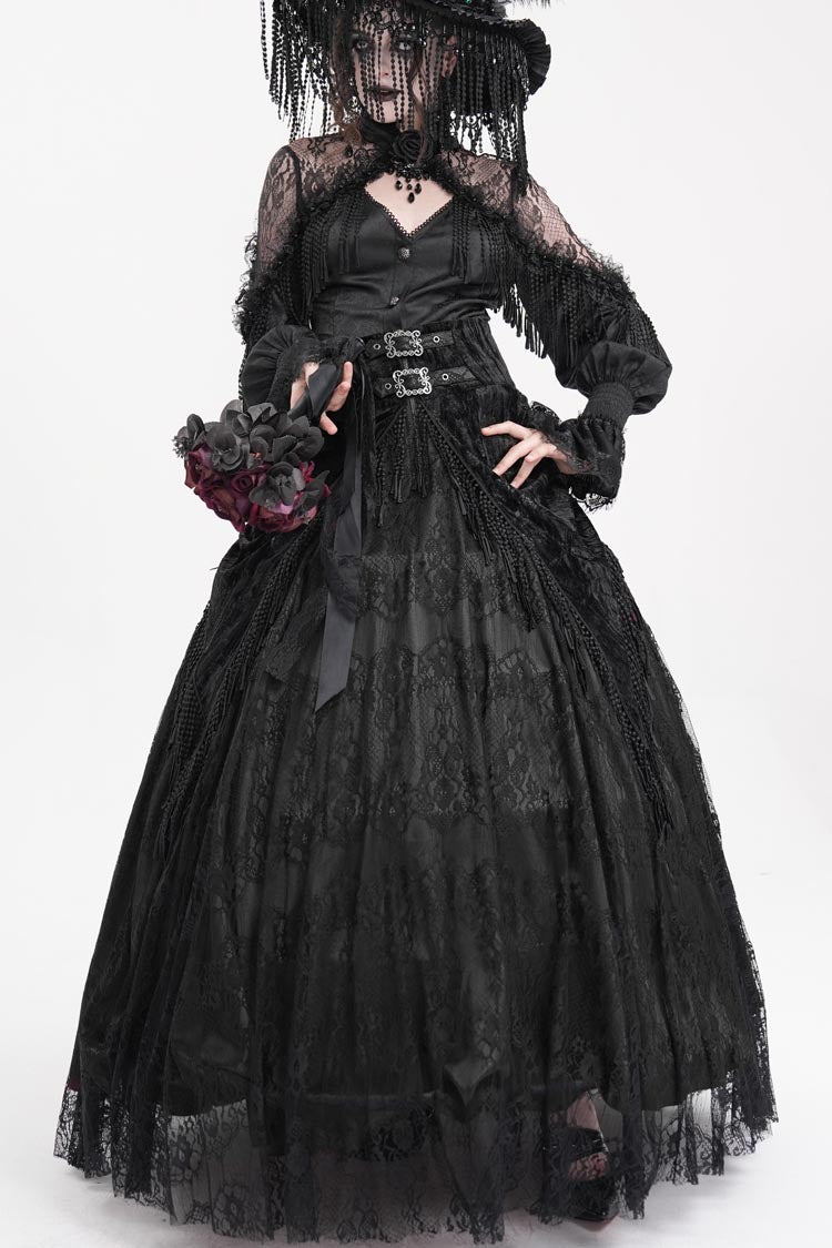 Lace-Up Tassel Embellished Long Skirt for Women - Gothic Edge