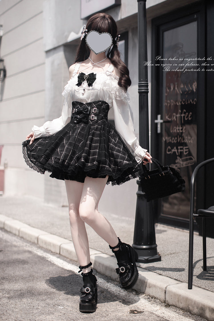 Bow-Detailed Tartan Jirai Kei Japanese Skirt
