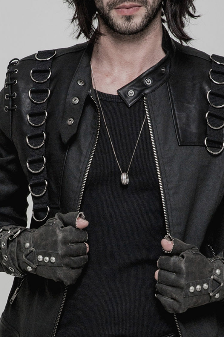 Steampunk Men's PU Leather Gloves with Metal Buckle Accents - Two Shades