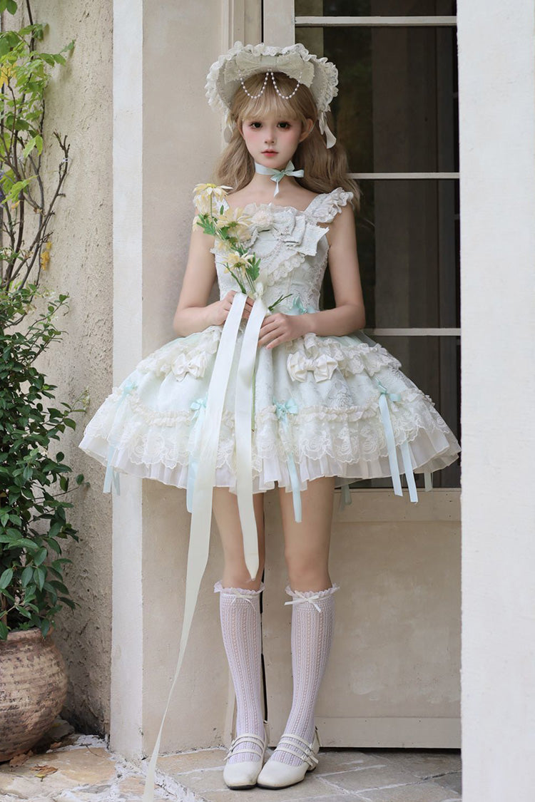 Emerald Blossoming Heart Love Sleeveless Dark Jacquard Print Bow Lace Sweet Lolita Jumper