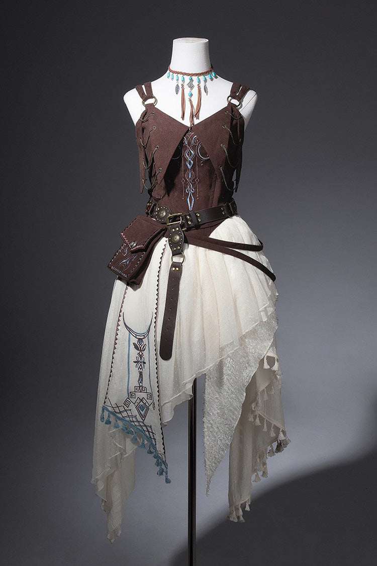 Vintage Lolita Skirt Set with Irregular Ruffled Embroidery