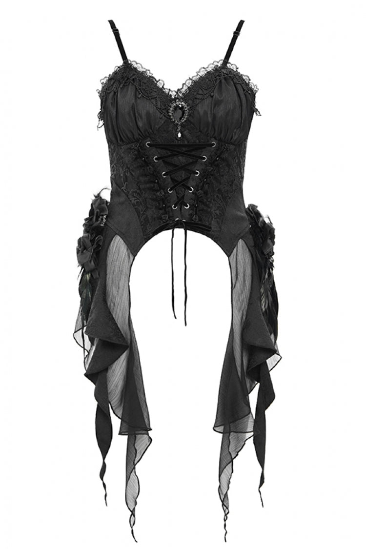 Gothic Overbust Corset with Lace-Up Back and Delicate Lace Trim
