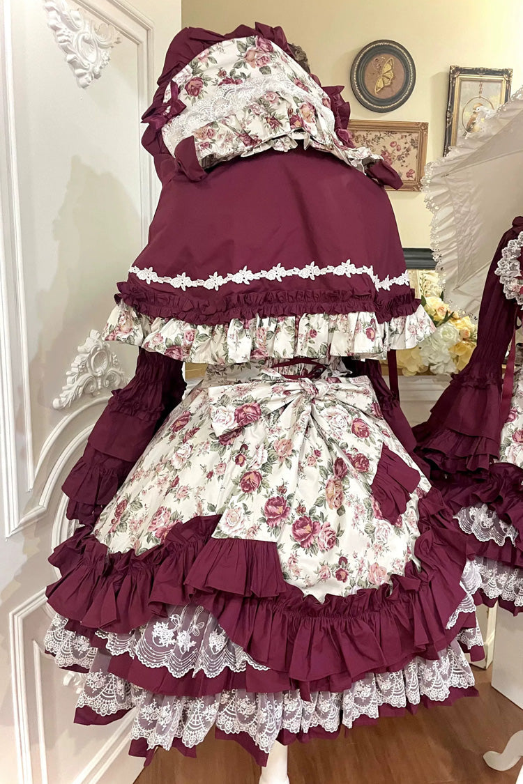 Ruffled Off-Shoulder Gothic JSK Dress with Bow and Lace