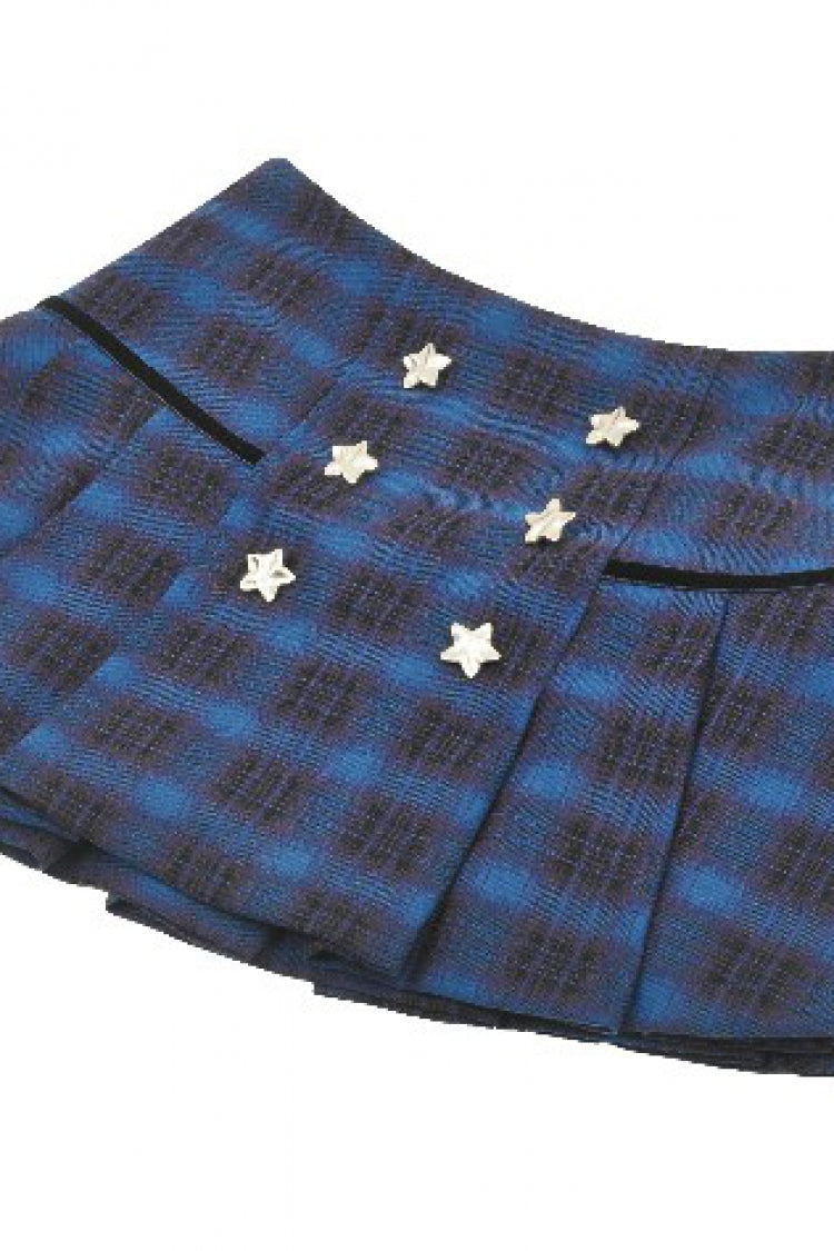 Vintage College Style Stars Plaid Pleated Mini Skirt