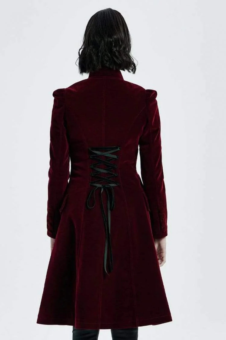 Victorian Floral Gothic Overcoat with Stand Collar and Long Sleeves