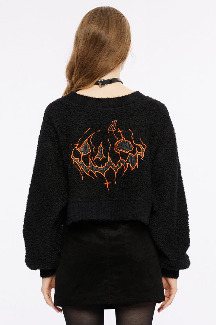 Gothic Tee with V-Neck and Wool Texture for Women - Noir