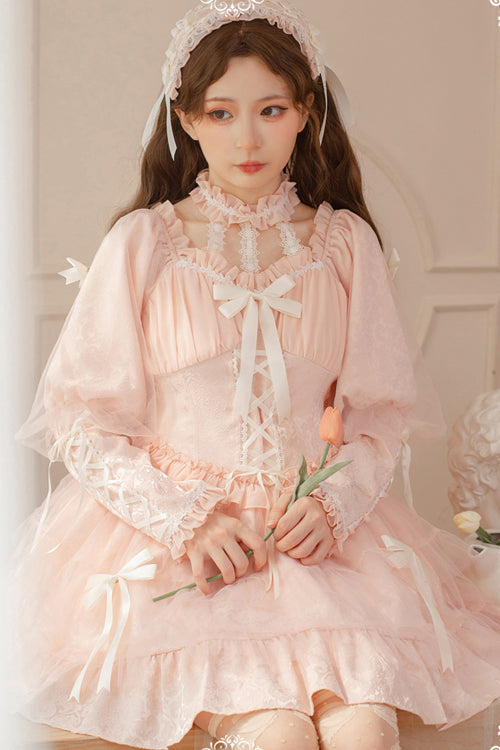 Romance Overture Frill Bow Long-Sleeve High-Waist Sweet OP Dress