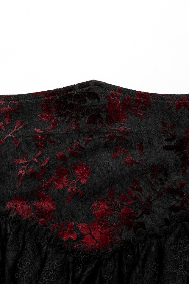 Crimson Noir Layered Ruffle Hollow Lace Gothic Skirt for Women