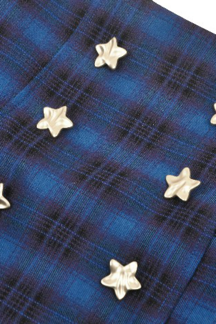 Vintage College Style Stars Plaid Pleated Mini Skirt