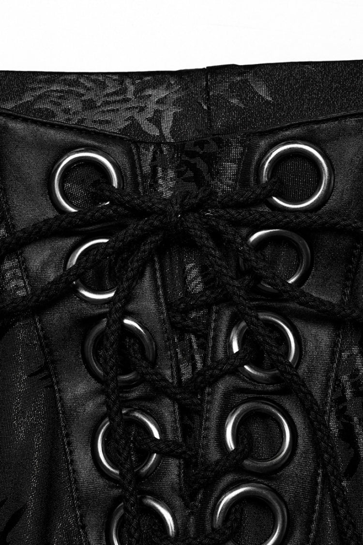 Low-Rise Thorn Print Lace-Up Steampunk Flared Trousers - 2 Tones
