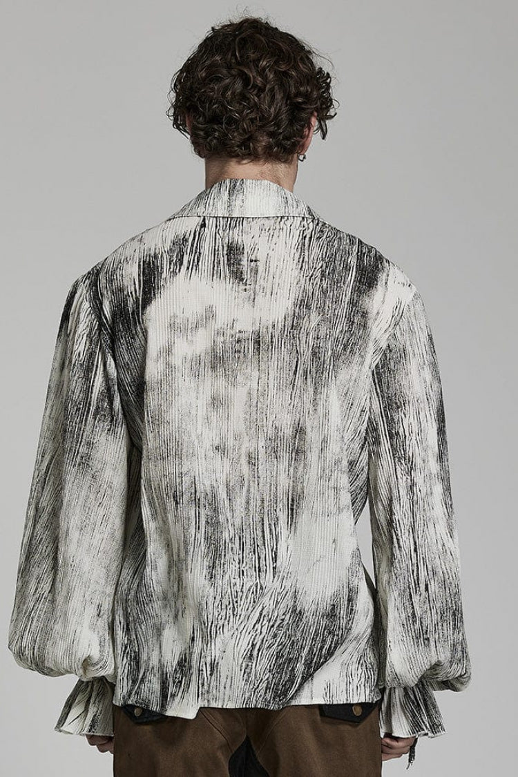 Gothic Men's Blouse with Lantern Sleeves and Ruffled V-Neck - Two Tones