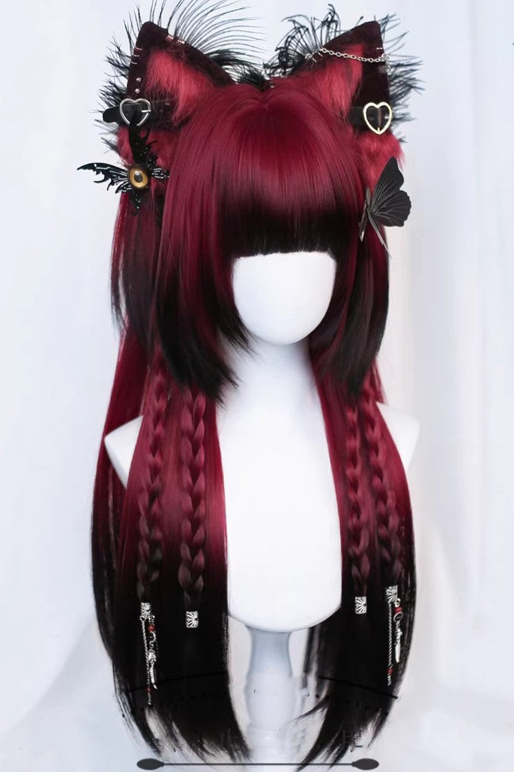 Gothic Ombre Burgundy Wig with Long Straight Bangs
