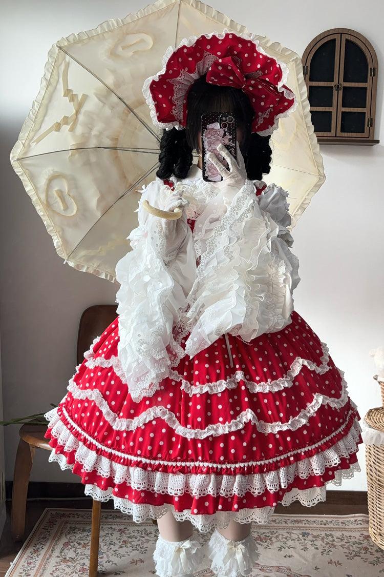 Ruby Polka Dot Ruffle Dress with Corset Lacing