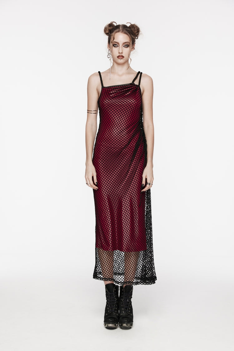 Crimson Gothic JSK Dress with Mesh Panels and Eyelet Accents