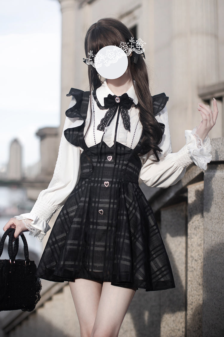 Elegant Plaid College-Style Lolita Mini Dress with Straps
