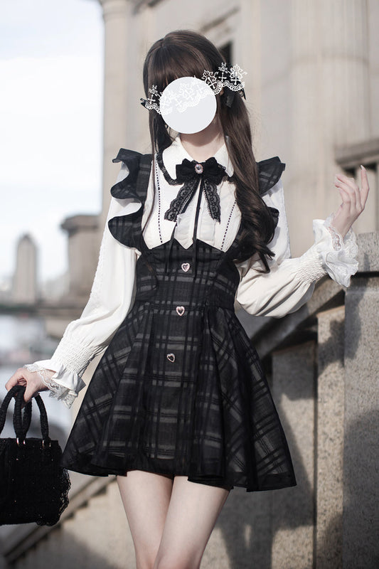 Elegant Plaid College-Style Lolita Mini Dress with Straps