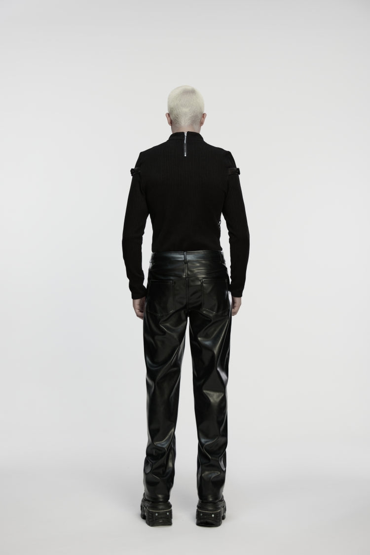 Men's Punk Faux Leather Trousers with Eyelets and Zip - Noir