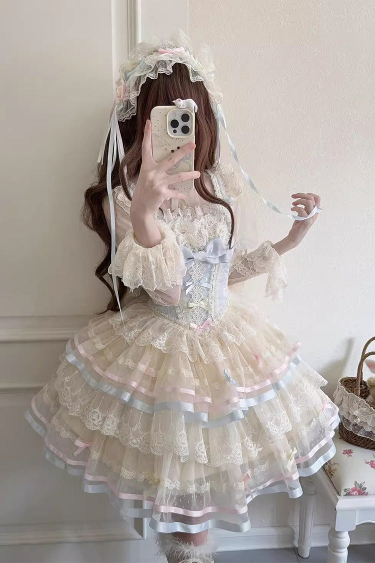 Triple-Layered Ruffled Bow Lace Balletcore JSK - Butterfly Heart Ballet