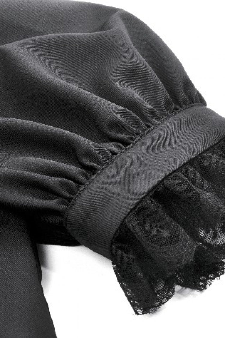 Lapel Collar Puff Sleeve Blouse with Removable Cravat - Gothic Edge