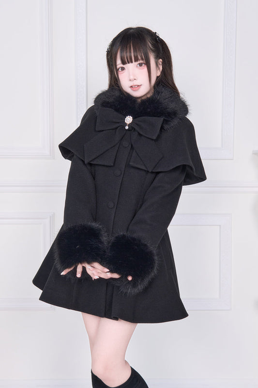 Sweet Lolita Coat with Bowknot and Plush Collar - Gothic Edge