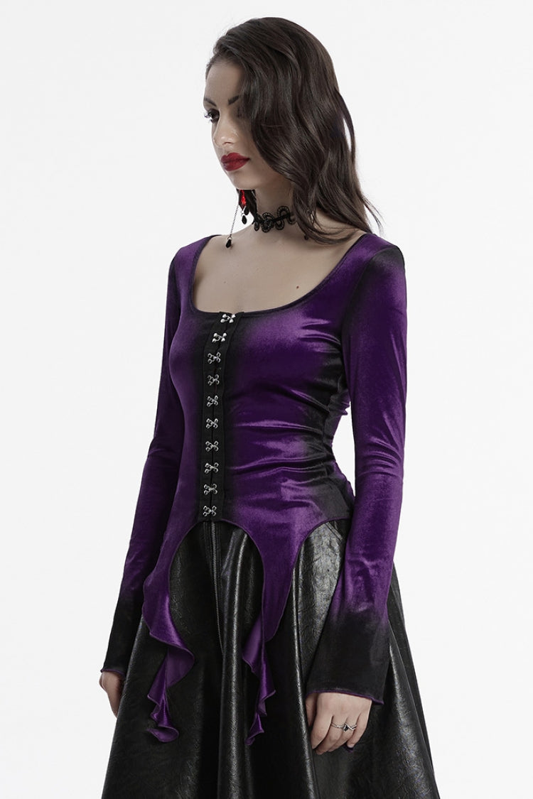 Violet Long Sleeves Gradient Irregular Women's Gothic Blouse