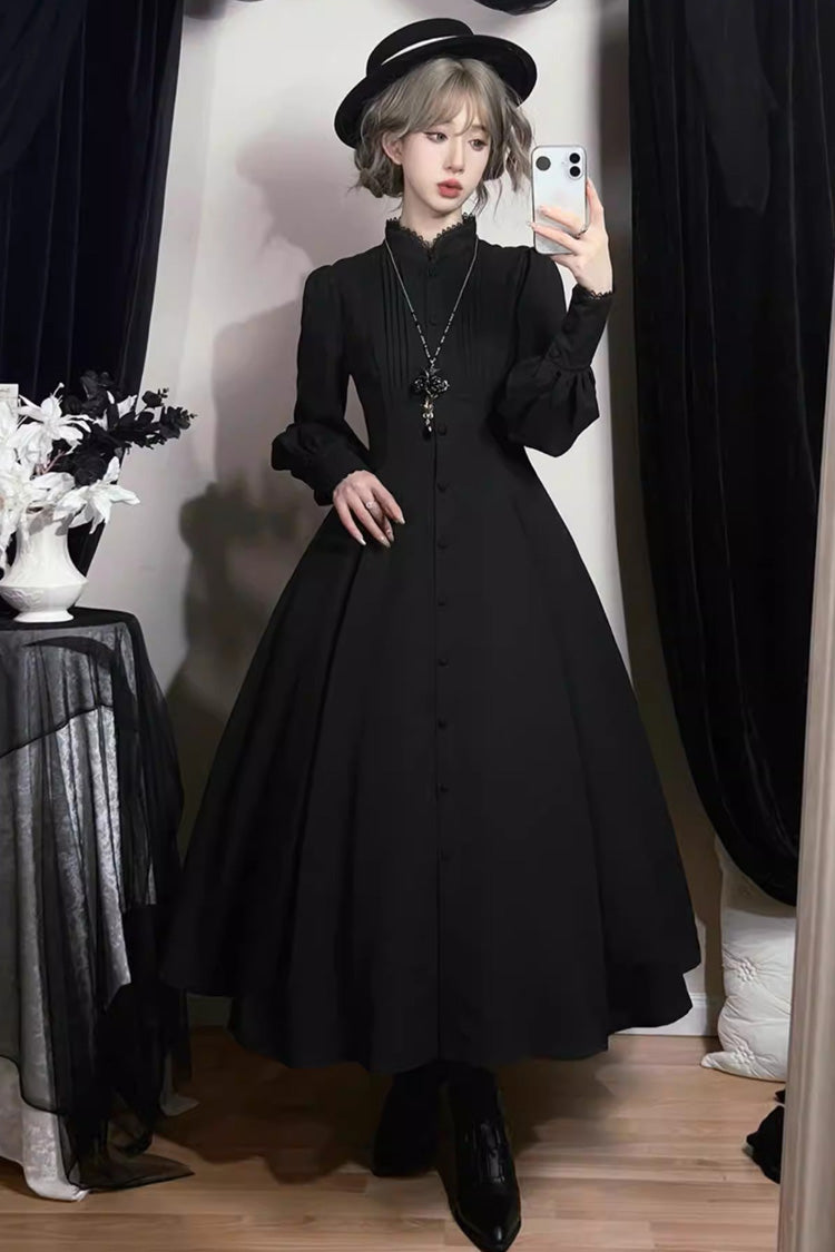 Long Puff Sleeve Slim Gothic Elegant Dress - Astrea