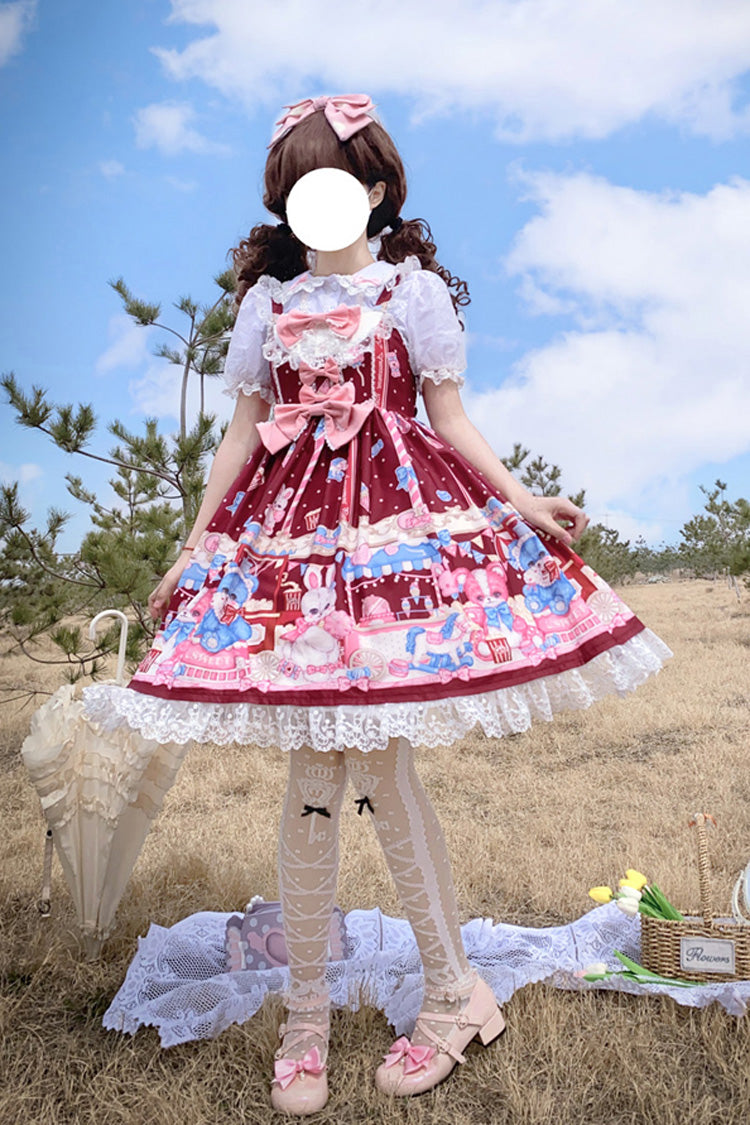 Wine Doll Print Bow Sweet Lolita Jumper Dress