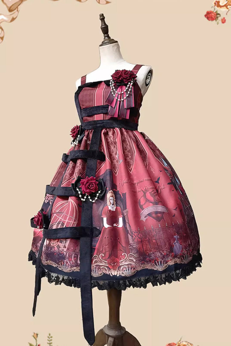 Punk Lolita JSK Dress with Church Print and Ruffles - Midnight Magic - Triple Hue