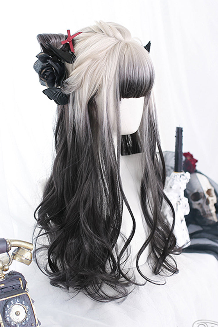 White to Black Ombre Long Curly Traditional Lolita Hairpiece