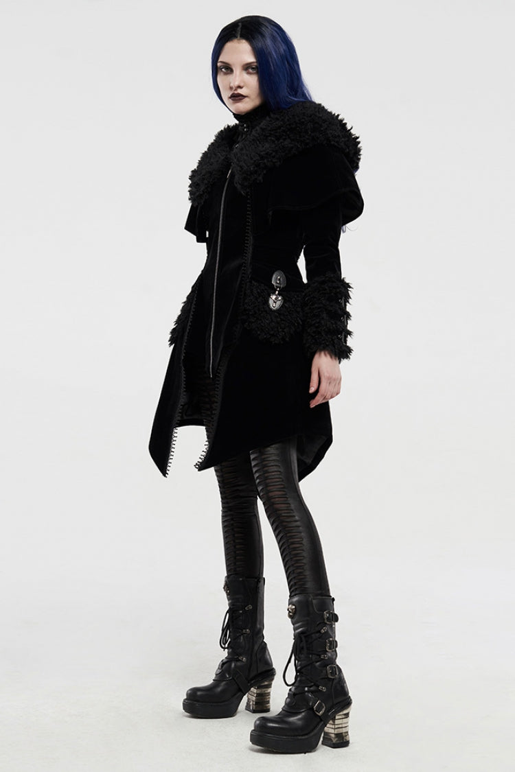 Gothic Buckle-Trimmed Hooded Cloak with Extended Sleeves