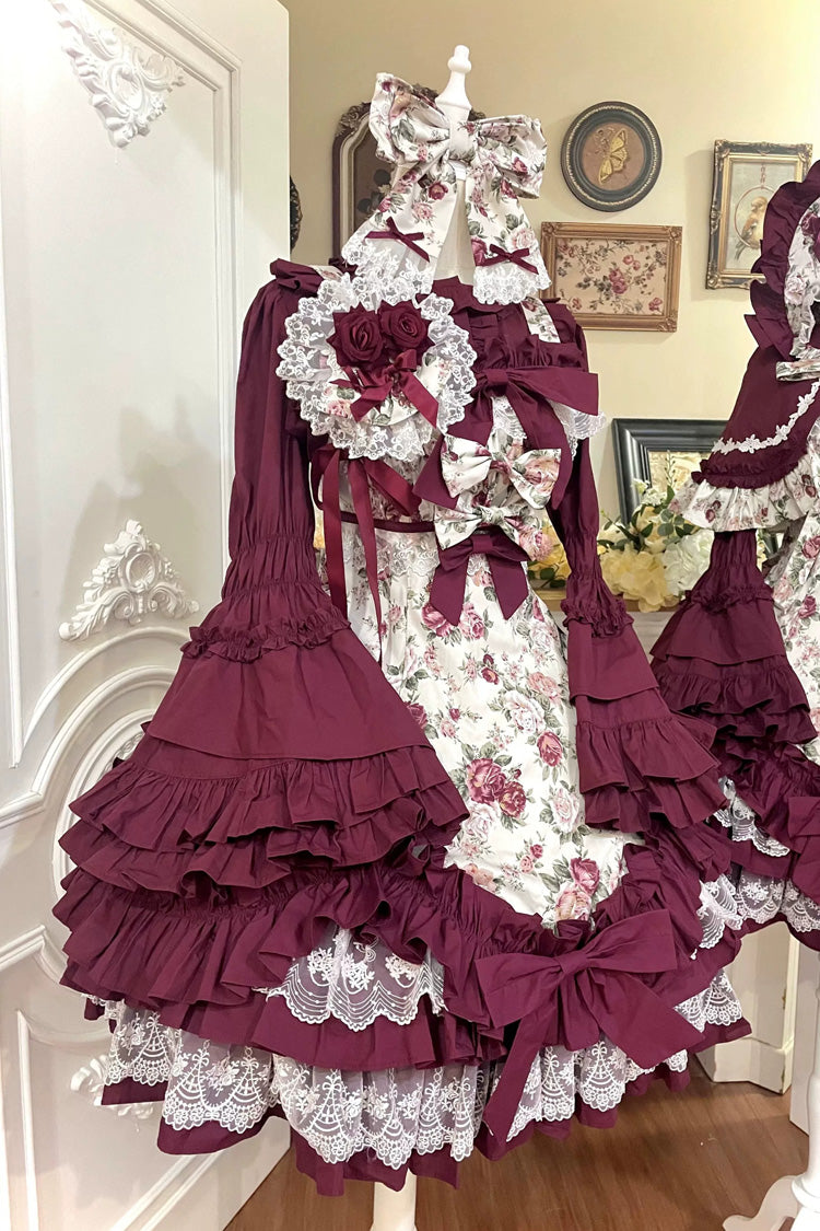 Ruffled Off-Shoulder Gothic JSK Dress with Bow and Lace